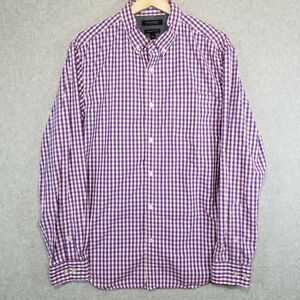 Banana Republic Shirt Mens L Pink and Blue Plaid Non Iron Grant Fit Button Up